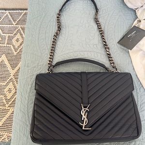 YSL medium college bag. Navy blue with detachable strap. 2017